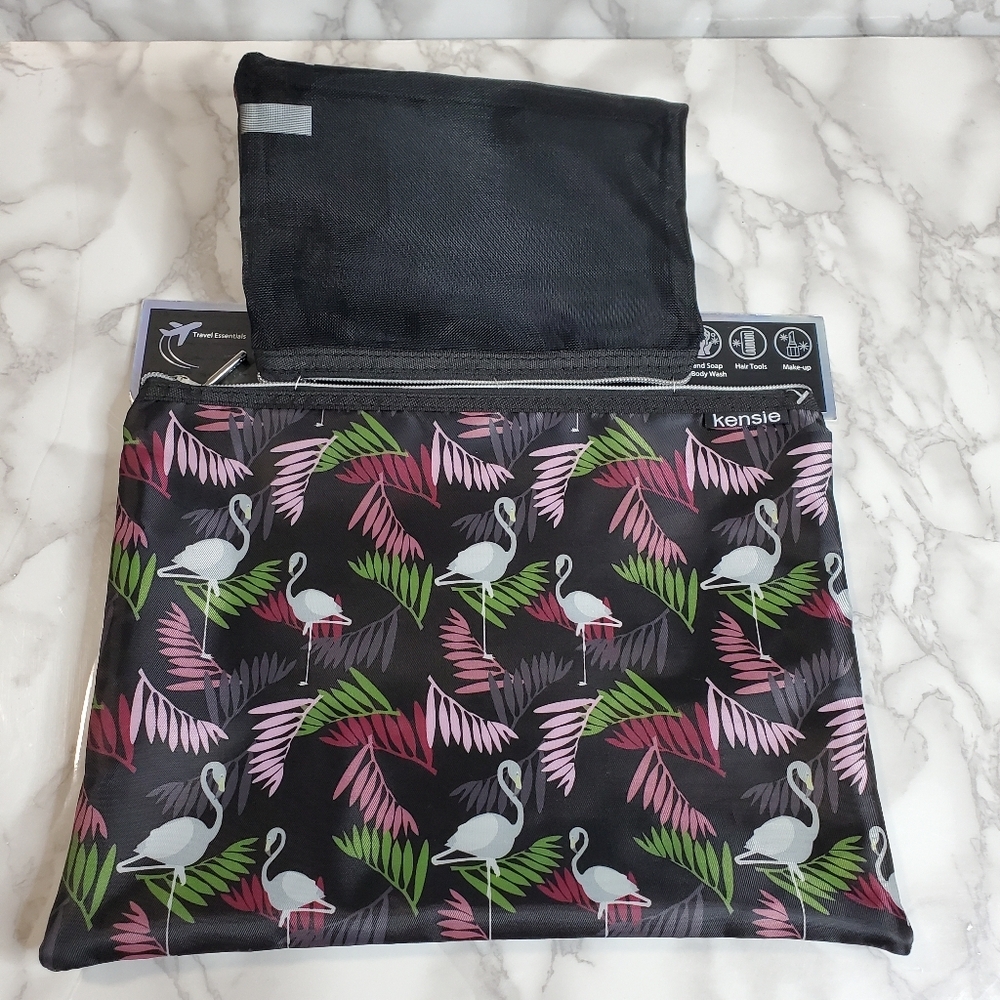 Kensie 2-Piece Travel Pouch Set with Flamingos and Stripe Design - Picture 2 of 4